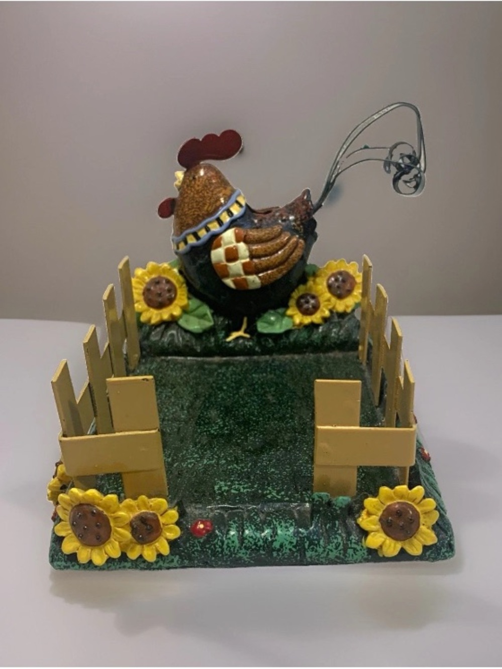 Rooster Chicken Sunflower Memo Note Holder Farmhouse Kitchen Decor Figurine